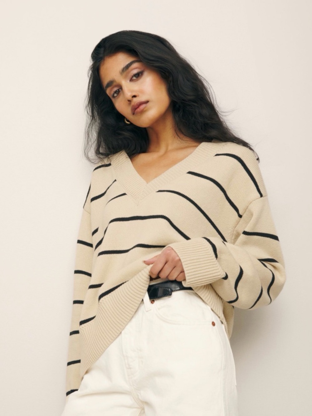 Reformation Sienna Oversized Cotton Knit V Neck Sweater!